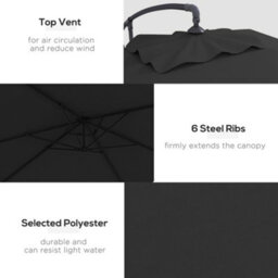 Outsunny 3 M Cantilever Parasol With Cross Base, Crank Handle, 6 Ribs, Black - thumbnail 5