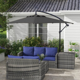 Outsunny 3 M Cantilever Parasol With Cross Base, Crank Handle, 6 Ribs, Black - thumbnail 1
