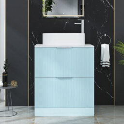 Royal Bathrooms Evora 700mm Powder Blue Fluted Floor Standing Countertop Vanity Unit 2 Drawer With Peak Basin - thumbnail 1