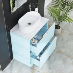 Royal Bathrooms Evora 700mm Powder Blue Fluted Floor Standing Countertop Vanity Unit 2 Drawer With Peak Basin - thumbnail 3