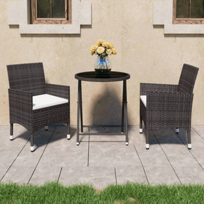 Walplus 3 Piece Garden Bistro Set Poly Rattan And Tempered Glass Brown - image 1