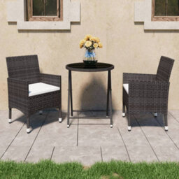 Walplus 3 Piece Garden Bistro Set Poly Rattan And Tempered Glass Brown - thumbnail 1