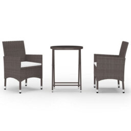 Walplus 3 Piece Garden Bistro Set Poly Rattan And Tempered Glass Brown - thumbnail 2