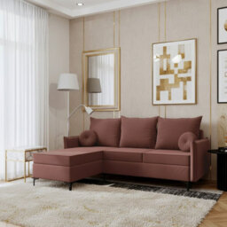 Leon L Mdf Upholstered Corner Sofa Bed With Dl Mechanism Bonell Spring Metal Legs Storage 213X168X101Cm Dusty Pink Left - thumbnail 1