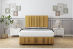 "Sloomy Kingsley Mustard Plush Divan Bed Set 2 Drawers Foot-End - 26"" Strutted  & 12"" Footboard 5' King" - thumbnail 1