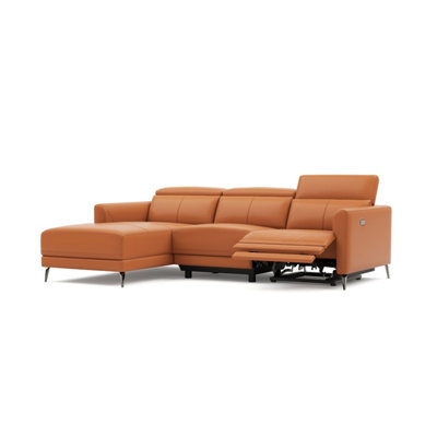 Valencia Andria Modern Top Grain Leather Reclining Sectional Three Seats With Left Hand Chaise Sofa Cognac - image 1