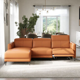 Valencia Andria Modern Top Grain Leather Reclining Sectional Three Seats With Left Hand Chaise Sofa Cognac - thumbnail 4