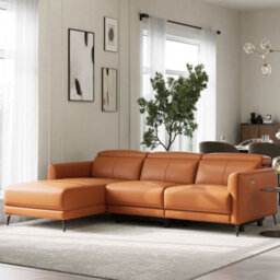 Valencia Andria Modern Top Grain Leather Reclining Sectional Three Seats With Left Hand Chaise Sofa Cognac - thumbnail 5