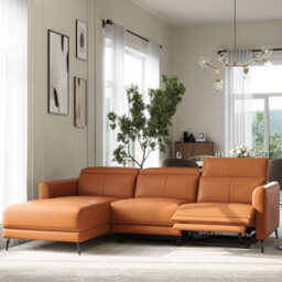 Valencia Andria Modern Top Grain Leather Reclining Sectional Three Seats With Left Hand Chaise Sofa Cognac - thumbnail 2