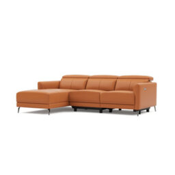Valencia Andria Modern Top Grain Leather Reclining Sectional Three Seats With Left Hand Chaise Sofa Cognac - thumbnail 8