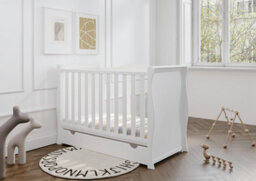 VICULII Willow Sleigh Mini Cot Bed White With Drawer And Bamboo Mattress