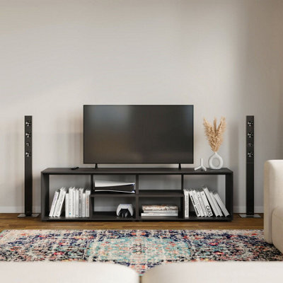Urbn-Living Urbnliving 160Cm Height Black Large Double Wooden Side Coffee Table With Storage Shelves Tv Stand - image 1