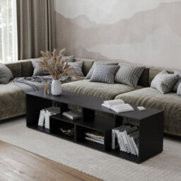 Urbn-Living Urbnliving 160Cm Height Black Large Double Wooden Side Coffee Table With Storage Shelves Tv Stand - thumbnail 2