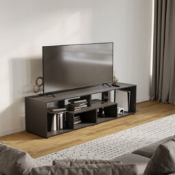 Urbn-Living Urbnliving 160Cm Height Black Large Double Wooden Side Coffee Table With Storage Shelves Tv Stand - thumbnail 3