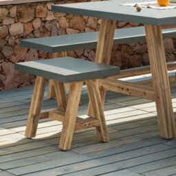 Beliani Stool - Grey Fibre Cement Seat With Acacia Wood Legs, W40 X D50 X H45Cm - thumbnail 2