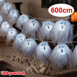 Amorly 600Cm Usb Powered Hanging Ghost String Lights, 40 Led Cool White Illuminated Garland, Halloween Decor For Garden And Patio - thumbnail 2