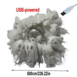 Amorly 600Cm Usb Powered Hanging Ghost String Lights, 40 Led Cool White Illuminated Garland, Halloween Decor For Garden And Patio - thumbnail 5
