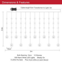 The Christmas Workshop 71629 Mains Operated Bulb Style Curtain Lights - thumbnail 2