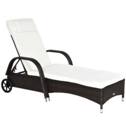 Outsunny Adjustable Wicker Rattan Sun Lounger Recliner Chair W/ Cushion Brown - thumbnail 2