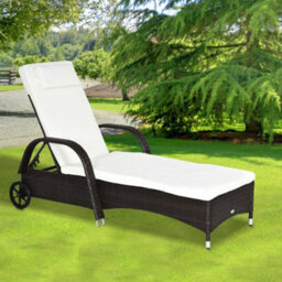 Outsunny Adjustable Wicker Rattan Sun Lounger Recliner Chair W/ Cushion Brown - thumbnail 1