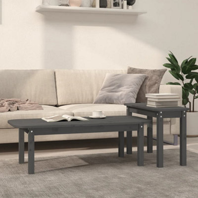Berkfield 2 Piece Coffee Table Set Grey Solid Wood Pine - image 1