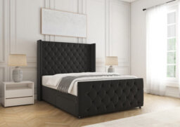 "Bsspoke Divan Bed Set Black Velvet With 54Inch Wingedback Headboard & 20"" Footboard & Mattress No Drawers 3Ft 4Ft 4Ft6 5Ft 6Ft" - thumbnail 2