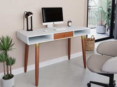 Flair Edelweiss Desk (120X50Cm) - Walnut & White With Brass Accents - image 1