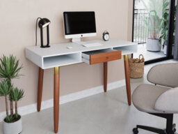 Flair Edelweiss Desk (120X50Cm) - Walnut & White With Brass Accents - thumbnail 2