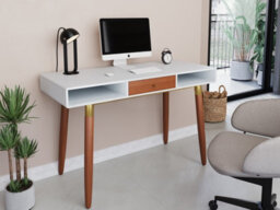 Flair Edelweiss Desk (120X50Cm) - Walnut & White With Brass Accents - thumbnail 1