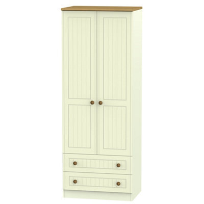 Vittoria Ready Assembled Contemporary Matt Cream Oak Effect 2 Drawer Tall Double Wardrobe (H)1970mm (W)740mm (D)530mm - image 1