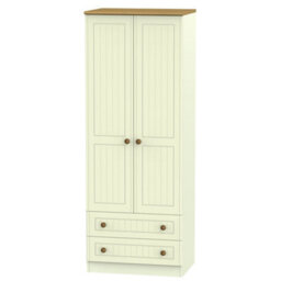 Vittoria Ready Assembled Contemporary Matt Cream Oak Effect 2 Drawer Tall Double Wardrobe (H)1970mm (W)740mm (D)530mm