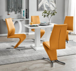 Furniturebox Uk 4 Seater Dining Set - Imperia White High Gloss Dining Table And Chairs - 4 Mustard Yellow Willow Chairs - thumbnail 1