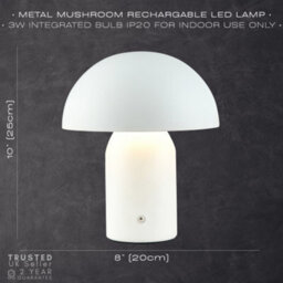 Happy Homewares Modern Rechargeable Mushroom Table Lamp In Mat White With Touch Dimmer Button - thumbnail 7