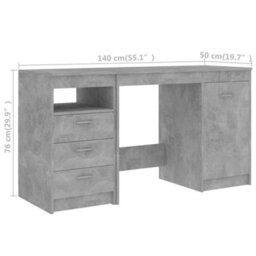 Vidaxl Desk Concrete Grey 140X50X76 Cm Engineered Wood Desks - thumbnail 8