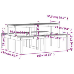 Berkfield Picnic Table White 160X134X75 Cm Solid Wood Pine - thumbnail 9