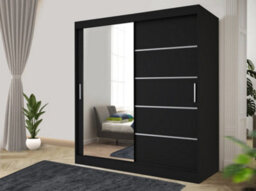 RAC3 Sliding Wardrobe With Mirror Space Saving Bedroom Wardrobe, Contemporary Bedroom Sliding Wardrobe & Mirror Wardrobe (Black, 150Cm) - thumbnail 1