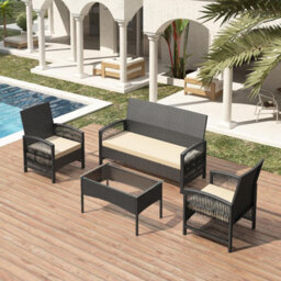 MCC Direct Rattan Garden Furniture Set Outdoor Patio Seating With Coffee Table Black - thumbnail 3