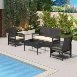 MCC Direct Rattan Garden Furniture Set Outdoor Patio Seating With Coffee Table Black - thumbnail 1