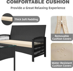 MCC Direct Rattan Garden Furniture Set Outdoor Patio Seating With Coffee Table Black - thumbnail 7