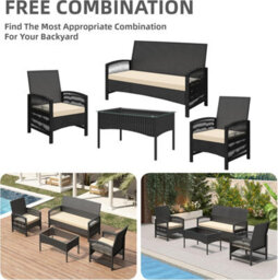 MCC Direct Rattan Garden Furniture Set Outdoor Patio Seating With Coffee Table Black - thumbnail 5