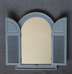 Biznest Arched Top Window Mirror Shutters Grey Plastic Frame Double Door Design Panels Vintage Wall Mounted Rustic 49 X 57 Cm - thumbnail 4