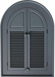 Biznest Arched Top Window Mirror Shutters Grey Plastic Frame Double Door Design Panels Vintage Wall Mounted Rustic 49 X 57 Cm