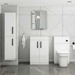 Royal Bathrooms Turin 600mm Gloss White Floor Standing Worktop Vanity Unit - 2 Doors With Matt Black Handle - thumbnail 2