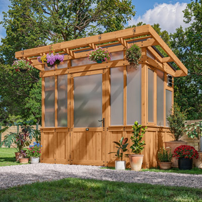 Backyard Discovery Poppy Cedar Wood Polycarbonate Greenhouse With Pergola Front And Powerport 2.7M X 1.7M (9Ft X 6Ft) - image 1