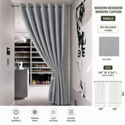 Aspire Homeware Silver Linen 100% Blackout Curtain Thermal Insulated Eyelet Single Panel Door Curtain (W)168Cm X (D)213Cm - thumbnail 7