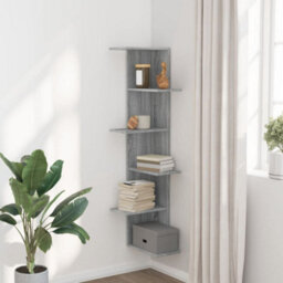 Berkfield Wall Corner Shelf Grey Sonoma 36.5X36.5X140 Cm Engineered Wood - thumbnail 3
