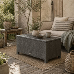 Wyld Haus Viluno Pafi Light Grey Rattan Outdoor Coffee Table With Tempered Glass Top 85 X 50 X 39 Cm - thumbnail 1
