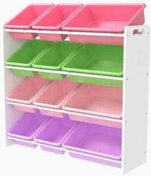 Xample Children's Toy Storage Organizer With Bookshelf 12 Removable Plastic Bins, Wooden Frame Cabinet For Kids Room, Multicolor Toy Rack - thumbnail 3