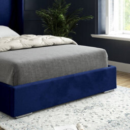Bellini Wide Curved Winged Upholstered Soft Velvet Blue Bed Frame - thumbnail 3