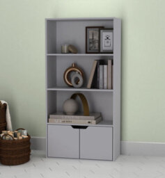 Urbn-Living Urbnliving Height 118Cm 4 Tier Wooden Bookcase Cupboard With Doors Storage Shelving Display Colour Grey Door Grey Cabinet Unit - thumbnail 2